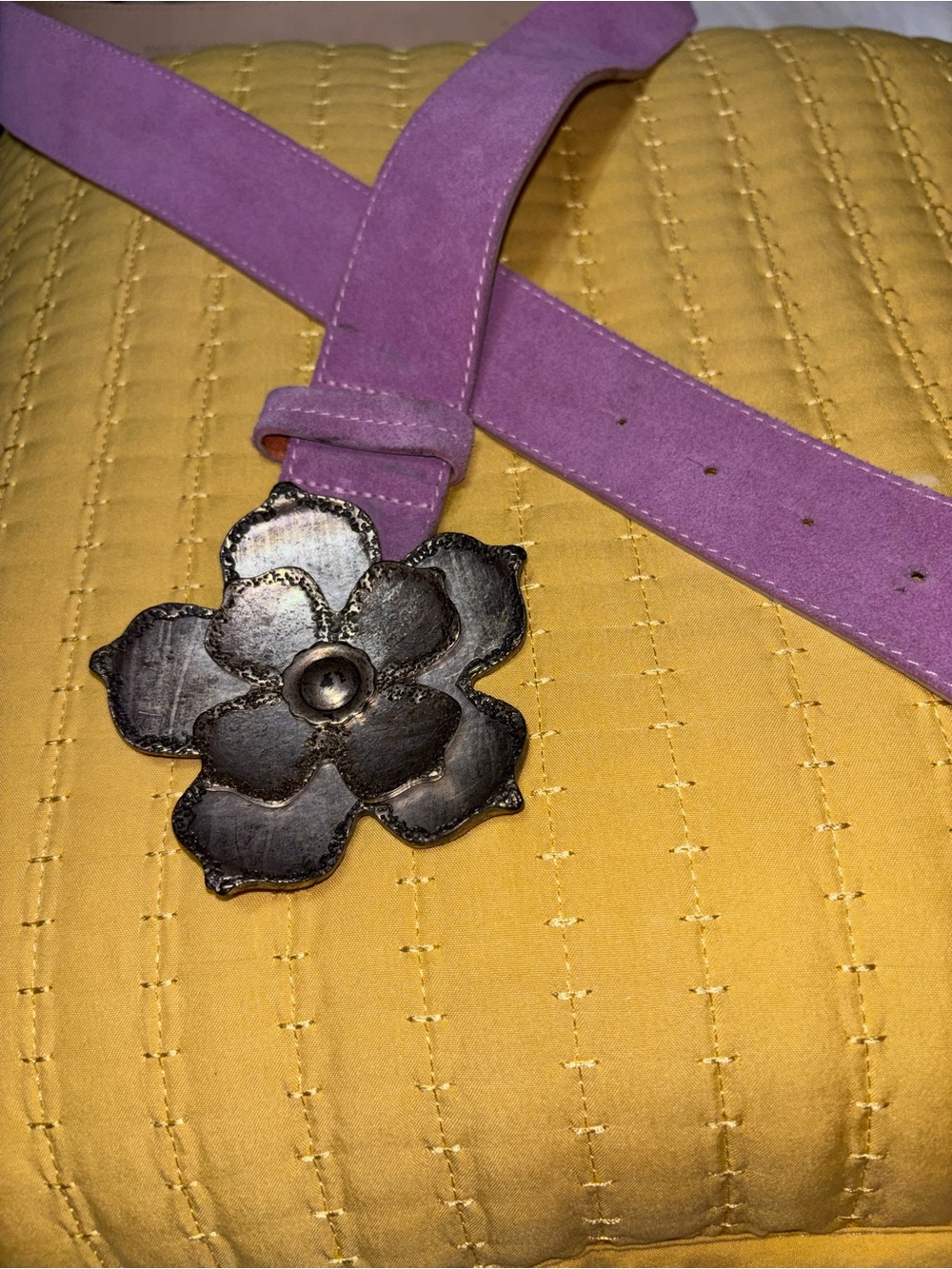 Eclectic Women’s Purple Suede Belt with Floral Metal Buckle DECODED Brand L/XL